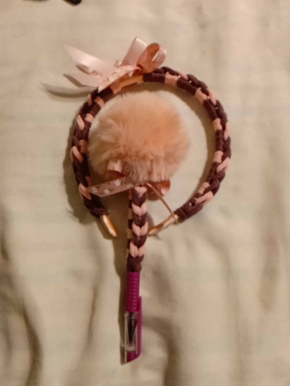 Kids Braided Headband with Lilac Pom Pom and Cream Ribbon